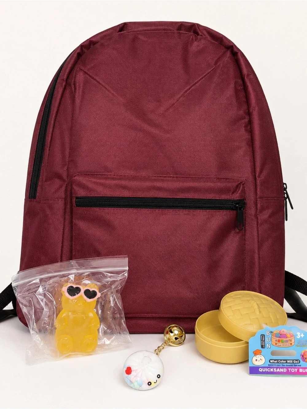 Burgundy Backpack Sensory Fidget Toy Bundle Bear Squishy Cute Keychain